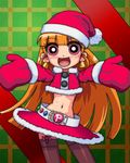  akazutsumi_momoko christmas hyper_blossom long_hair midriff mittens pantyhose pink_eyes powerpuff_girls_z santa_costume solo yoshi_(crossmind) 