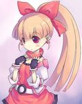  akazutsumi_momoko artist_request belt blush bow brown_hair collar earrings fingerless_gloves gloves hair_bow hyper_blossom jewelry long_hair powerpuff_girls_z red_eyes solo 