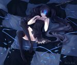  bad_id bad_pixiv_id black_hair black_rock_shooter black_rock_shooter_(character) blue_eyes burning_eye colored_eyelashes derivative_work dhiea dress eyelashes glowing glowing_eyes long_hair looking_at_viewer lying on_back parody petticoat solo sword thighhighs twintails uneven_twintails very_long_hair vocaloid weapon world_is_mine_(vocaloid) 