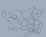  anthro balls bottomless canine clothed clothing cobaltsynapse disney fox male mammal monochrome nick_wilde penis solo zootopia 
