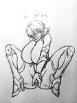  1girl bodysuit breasts female huge_breasts igawa_sakura lilith-soft monochrome sitting skirt taimanin_asagi traditional_media wrato 