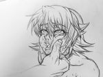  1girl ahegao female igawa_sakura lilith-soft monochrome short_hair sweat taimanin_asagi tears traditional_media wrato 