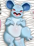  animal_genitalia bed blush claws cloaca condom female feral gotobeido looking_at_viewer lying nidorina nintendo on_back on_bed open_mouth pok&eacute;mon red_eyes sex_toy slightly_chubby slit_pupils solo tongue vibrator video_games 