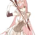  breasts crown elbow_gloves fate/grand_order fate_(series) gloves holding_whip long_hair looking_at_viewer medb_(fate)_(all) medb_(fate/grand_order) medium_breasts pako pink_hair simple_background smile solo very_long_hair whip white_background white_gloves 