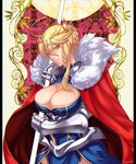  1girl artoria_pendragon_lancer_(fate/grand_order) blonde_hair breasts cleavage fate/grand_order green_eyes large_breasts smile 