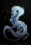  2012 black_background blue_scales claws digital_media_(artwork) dragon eastern_dragon feral fur furred_dragon green_eyes hair isvoc nude scales simple_background solo white_fur white_hair 