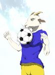  9x9 anthro ball breastbusting caprine female goat mammal pain sky soccer soccer_ball soccer_uniform sport tit_torture 