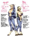  animal_ears bell blonde_hair blue_eyes blue_hair braid breasts character_profile check_translation chizu_(okayado) cleavage collar cow_bell cow_ears cow_girl cow_horns cow_tail digitigrade full_body gigantic_breasts gloves green_hair height_difference hooves horns long_hair monster_musume_no_iru_nichijou multicolored_hair multiple_girls no_bra okayado overalls pointy_ears ponytail ruto_(okayado) shy sideboob sidelocks single_braid skindentation standing tail translated translation_request two-tone_hair 