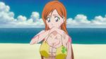  animated animated_gif beach bikini bleach breasts inoue_orihime large_breasts licking 