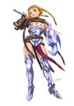  absurdres armor blonde_hair blue_eyes braid buckle hairband highres hisayuki_hirokazu leina queen&#039;s_blade shield sword twin_braids weapon 