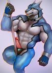  abs anthro canine clothing colored dancing doggy_kruger erection iceman1984 looking_at_viewer male male/male mammal muscular pecs penis pole pole_dancing power_rangers simple_background solo super_sentai thong tokusou_sentai_dekaranger undressing 