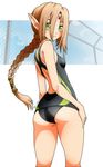  1girl aria_(tokiwa_kitareri!!) ass blonde_hair braid colored elf green_eyes looking_back matsuena_shun pointy_ears solo swimsuit tokiwa_kitareri!! 