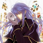  closed_mouth gloves hair_down holding kamui_gakupo long_hair male_focus mask mask_removed mouri purple_eyes purple_hair solo upper_body vocaloid white_gloves 