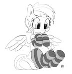  arm_warmers clothing equine female feral friendship_is_magic hair legwear looking_down mammal my_little_pony pabbley pegasus rainbow_dash_(mlp) raised_eyebrows simple_background sitting sketch smile solo stockings white_background wings 