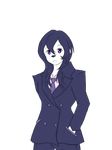  2016 alpha_channel black_hair canine female frown fur hair jinny_(repeat) looking_at_viewer mammal necktie office_uniform pink_eyes repeat_(visual_novel) shirokoi simple_background solo transparent_background white_fur 