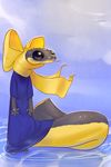  aged_down baby barefoot big_eyes big_tail bow clothing cornflakes_(character) cute derek_hetrick dress forked_tongue reptile scalie smile snake solo tongue water young 