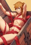  abs blonde_hair blue_eyes highres john_doe link looking_at_viewer male_focus muscle naked_ribbon nude pointy_ears ribbon smile solo sweat the_legend_of_zelda toned treasure_chest 
