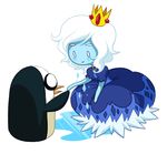  adventure_time albadune avian bird blue_skin cartoon_network clothing crown dress eye_contact female gunter hair ice ice_queen interspecies nude penguin simple_background tears white_background white_hair 