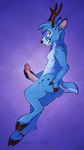  2013 animal_crossing anthro antlers bam_(animal_crossing) blue_fur cervine deer erection fur hooves horn looking_at_viewer male mammal nintendo nude penis simple_background smile solo video_games 