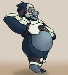  anatomically_correct ape armor armpits balls blush bottomless clothed clothing gorilla humor male mammal nishi overwatch penis primate small_penis solo video_games winston_(overwatch) 
