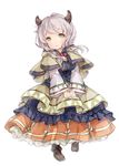  alternate_costume blush breasts camieux capelet clenched_hands draph dress granblue_fantasy horns layered_dress light_smile looking_at_viewer low_twintails medium_breasts silver_hair solo twintails v_arms wataame27 wide_sleeves yellow_eyes 