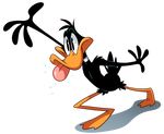  4_fingers albadune alpha_channel anthro avian barefoot beak bird black_eyes black_feathers daffy_duck duck feathers looney_tunes male nude orange_skin raised_arm saliva simple_background solo standing tongue tongue_out transparent_background warner_brothers 