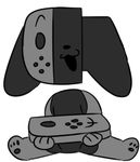  ambiguous_gender animate_inanimate canine hindpaw inanimate_object looking_at_viewer mammal nintendo nintendo_switch paws simple_background smile spongegasm switch_dog video_games 