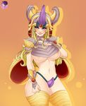  1girl artist_name blonde_hair blue_eyes breasts curvy genderswap_(mtf) helmet horn insect_girl insect_wings khepri khepri_(smite) large_breasts law-zilla long_hair looking_at_viewer nail_polish smile smite solo thick_thighs thighhighs thighs underboob wide_hips wings 