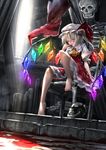  blonde_hair blood blood_on_face bloody_hands flag flandre_scarlet hat hat_ribbon highres md5_mismatch open_mouth red_eyes red_ribbon ribbon ryosios short_hair skeleton solo touhou wings 
