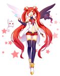 alternate_costume elbow_gloves fingerless_gloves gloves highres jinx_(league_of_legends) kezi league_of_legends long_hair looking_at_viewer magical_girl navel red_eyes red_hair short_shorts shorts smirk solo star star_guardian_jinx thighhighs twintails very_long_hair 
