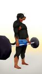  9x9 belly bulge canine clothed clothing dog erection looking_down male mammal musclegut muscular rottweiler simple_background solo topless weights 