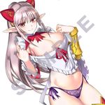  1girl aldra_(queen&#039;s_blade) artist_request breasts elf female large_breasts long_hair looking_at_viewer open_mouth panties pointy_ears queen&#039;s_blade queen&#039;s_blade_rebellion red_eyes shiny_skin smile watermark white_hair 