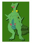  2016 anthro balls claws digital_media_(artwork) erection looking_at_viewer lusarthel male nintendo nude penis pok&eacute;mon presenting sceptile simple_background smile solo toe_claws video_games 