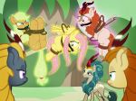  2018 angry applejack_(mlp) autumn_blaze_(mlp) ball_gag bdsm bondage bound damsel_in_distress domination equine female female_domination fluttershy_(mlp) friendship_is_magic gag group hands_behind_back horse kirin levitation magic mammal my_little_pony pegasus pony queen_rain_shine_(mlp) radiantrealm rope rope_bondage telekinesis wings 