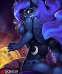  2016 anthro blue_fur blue_hair blush breasts cutie_mark dildo equine feathered_wings feathers female friendship_is_magic fur hair horn looking_back mammal my_little_pony nipples patreon penetration princess_luna_(mlp) pussy pussy_juice sex sex_toy solo toy vaginal vaginal_penetration winged_unicorn wings xennos 