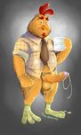  anthro avian balls beak bird blush buck_cluck_(character) chicken chicken_little clothing cum digital_media_(artwork) erection feathers male mammal necktie overcross_(artist) overweight penis shirt simple_background solo 