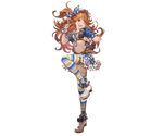  alternate_costume backpack bag boots bow fingerless_gloves full_body gloves granblue_fantasy hat kimi_to_boku_no_mirai leg_up long_hair looking_at_viewer mary_(granblue_fantasy) midriff minaba_hideo miniskirt official_art one_eye_closed open_mouth orange_eyes orange_hair short_sleeves skirt solo standing standing_on_one_leg striped striped_legwear thighhighs transparent_background zettai_ryouiki 