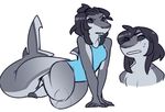  anthro breasts clothing female fish hair looking_at_viewer marine multiple_images nepetacide shark solo swimsuit 