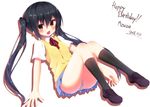  2016 black_hair blue_skirt brown_eyes character_name dosu_(yodosu) happy_birthday k-on! long_hair nakano_azusa neck_ribbon open_mouth panties pantyshot pantyshot_(sitting) pleated_skirt red_ribbon ribbon sakuragaoka_high_school_uniform school_uniform sitting skirt solo sweater_vest twintails underwear 