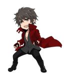  :d alternate_costume alternate_hairstyle boots brown_eyes brown_hair chibi coat fingerless_gloves full_body gloves hiyama_kiyoteru hiyama_kiyoteru_(vocaloid4) male_focus mouri open_clothes open_coat open_mouth pinstripe_pattern popped_collar red_gloves smile solo striped transparent_background v-shaped_eyebrows vocaloid 