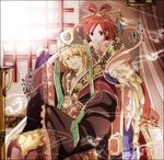  1girl ali_baba_saluja blonde_hair chinese_clothes hair_rings hanfu hat magi_the_labyrinth_of_magic moccorinco open_mouth red_eyes red_hair ren_kougyoku sweatdrop translation_request yellow_eyes 