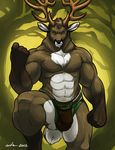  2012 abs anthro antlers athletic beckoning biceps big_muscles black_nose briefs brown_eyes brown_fur brown_hair bulge cervine clothed clothing deer flexing front_view fur hair hi_res horn kougatalbain looking_at_viewer male mammal muscular muscular_male nipples pecs pose raised_leg solo spread_legs spreading standing step_pose topless underwear vein wfa white_fur 