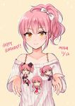  bow hair_bow happy_birthday hat highres hotatehote idolmaster idolmaster_cinderella_girls idolmaster_cinderella_girls_starlight_stage jougasaki_mika long_hair minigirl off-shoulder_sweater pink_hair ponytail side_ponytail smile solo sweater two_side_up yellow_eyes 