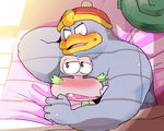  2013 armpits avian beanie bed bird blush duo embrace escargoon garousuki gastropod hat king_dedede kirby_(series) lying nintendo overweight penguin resting size_difference snail video_games 