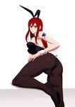  1girl animal_ears ass bare_shoulders breasts bunny_ears bunnysuit erza_scarlet fairy_tail female huge_ass large_breasts legs lime_(purple_haze) long_hair looking_at_viewer looking_back red_hair 
