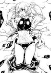  abuse bangs bruise crop_top full_body greyscale halterneck injury long_sleeves lying midriff mizuhashi_parsee monochrome namidame navel on_back open_clothes open_mouth open_shirt panties pointy_ears saliva shirt short_hair skirt skirt_pull solo sweat tears touhou underwear 