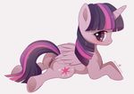  2016 anus blush butt cutie_mark equine eyelashes feathered_wings feathers female feral friendship_is_magic hair horn looking_at_viewer lying mammal momomistress multicolored_hair multicolored_tail my_little_pony on_front purple_eyes purple_feathers pussy simple_background smile solo twilight_sparkle_(mlp) underhoof white_background winged_unicorn wings 
