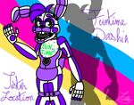  ! 2016 animatronic anthro bib black_nose buckteeth clothed clothing dashia dashiathebunny eyebrows eyelashes fan_character female five_nights_at_freddy&#039;s funtime_dashia fur green_eyes hair hair_tuft invalid_tag lagomorph long_ears machine mammal multicolored_fur open_mouth purple_fur rabbit robot signature simple_background sister_location teeth tuft two_tone_fur video_games white_fur 