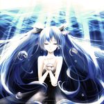  black_dress black_ribbon blue_eyes blue_hair collarbone dress hair_ribbon hatsune_miku highres long_hair ribbon shinkai_shoujo_(vocaloid) solo toushi_(1213704694) twintails vocaloid 