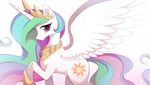  2016 cutie_mark equine eyelashes feathered_wings feathers female feral friendship_is_magic hair horn long_hair looking_at_viewer mammal momomistress multicolored_hair multicolored_tail my_little_pony princess_celestia_(mlp) purple_eyes raised_hoof simple_background solo white_background white_feathers winged_unicorn wings 